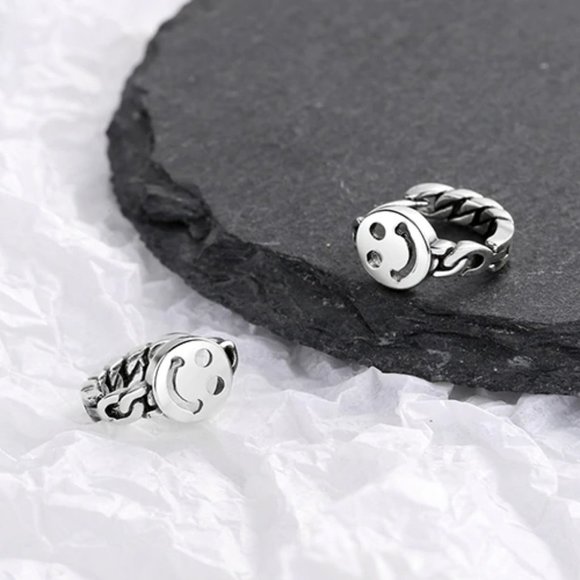 NEW 925 Sterling Silver Smiley Face Hoop Earrings - Picture 5 of 10